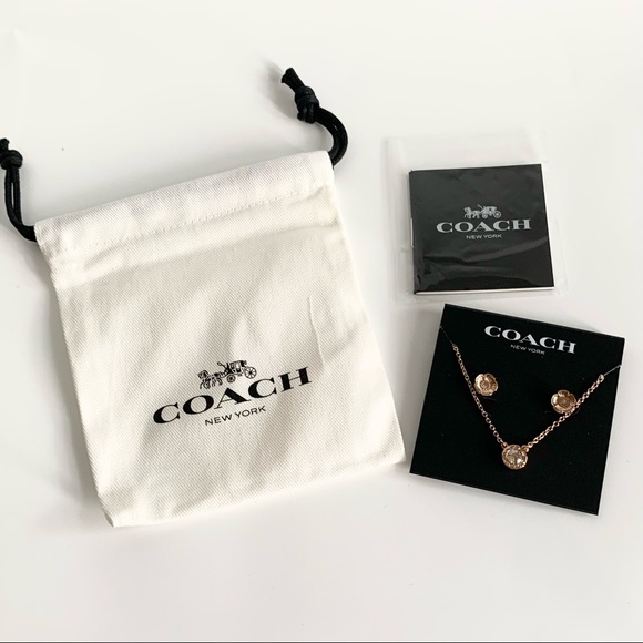 NEW Coach Open Circle Necklace and Tea Rose Stud Set - Picture 2 of 2